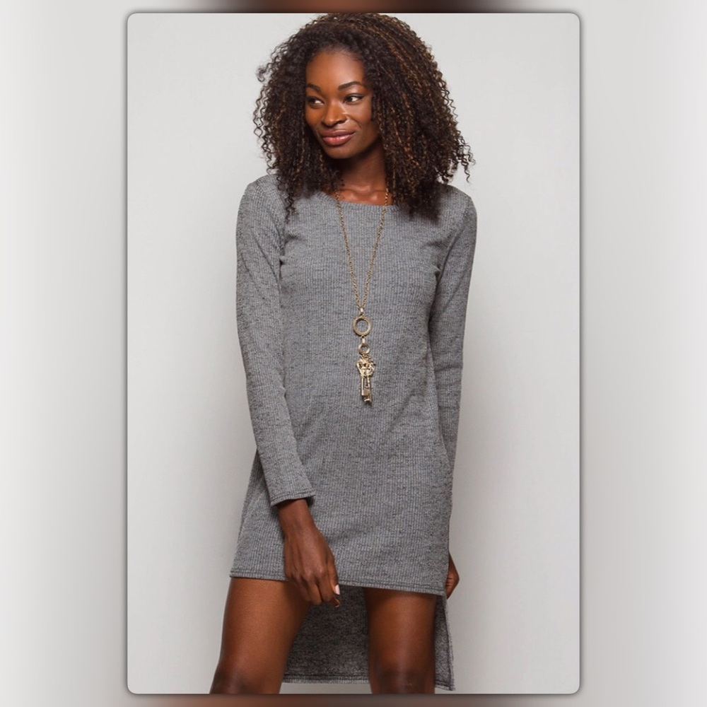 Gray Ribbed Sweater Dress